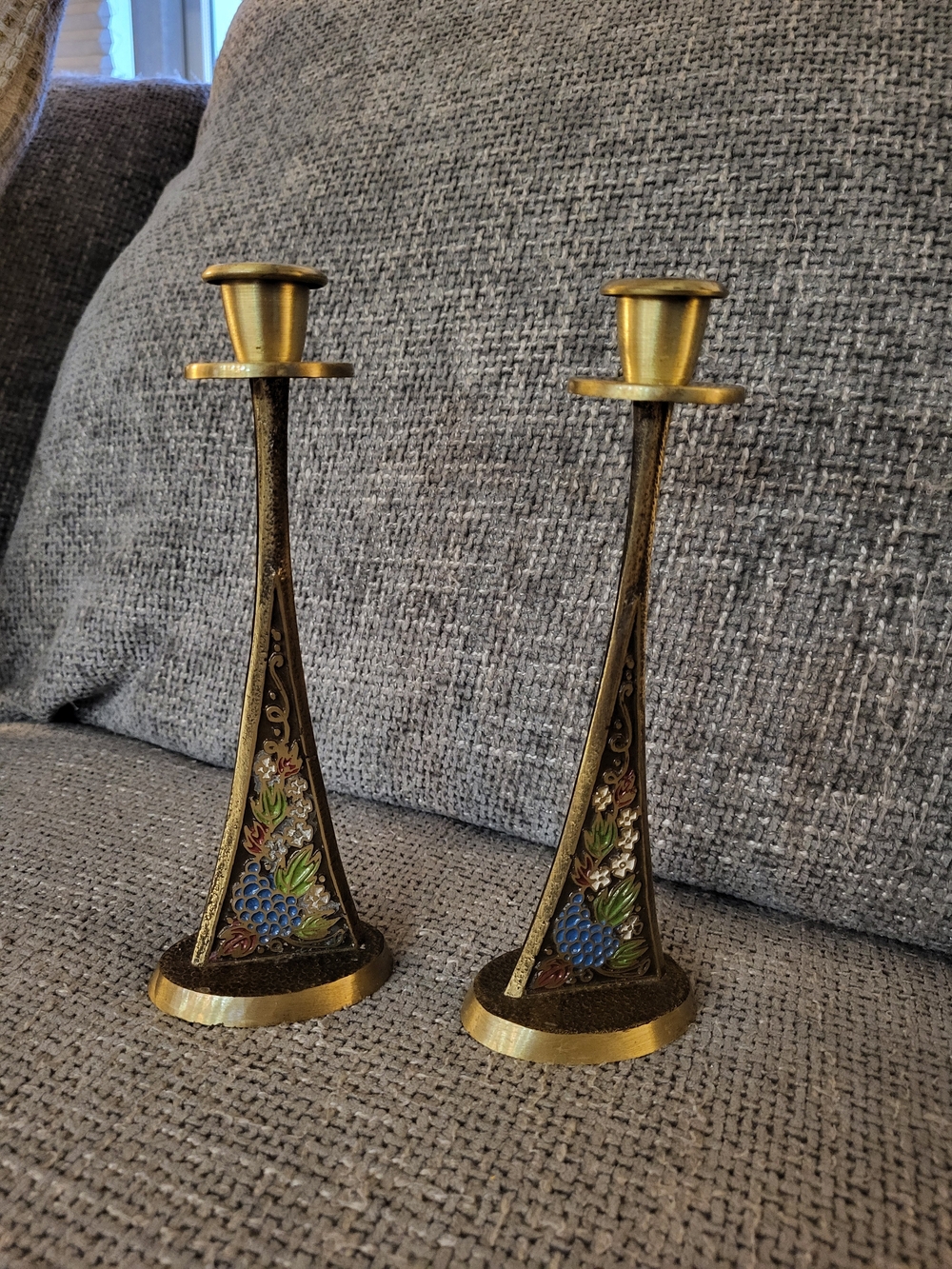 Vintage MCM Brass Candle Holders With Floral Motif, Set Of 2, Made In Israel
